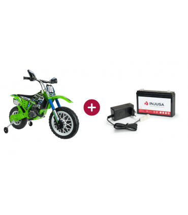 Kawasaki 6V motocross bike pack + 6V lithium battery and charger set.