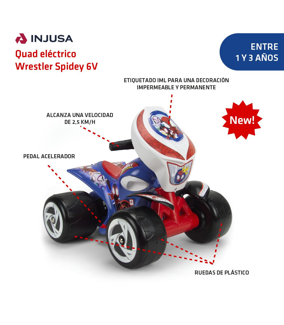 Spidey 6V Children's Electric Quad Bike Injusa
