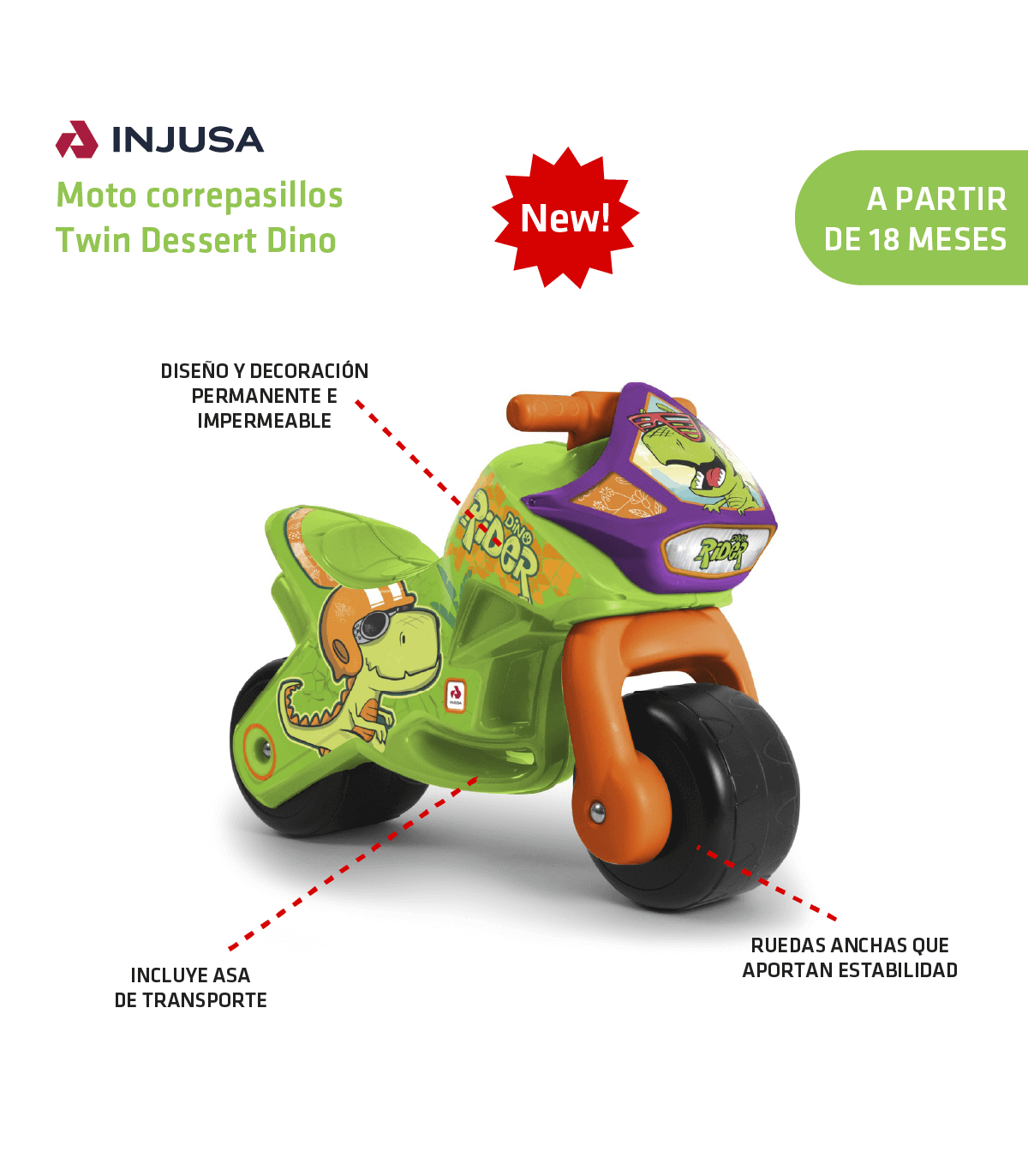 INJUSA - Moto Correpasillos Twin Dessert Spidey, para Niños de 18