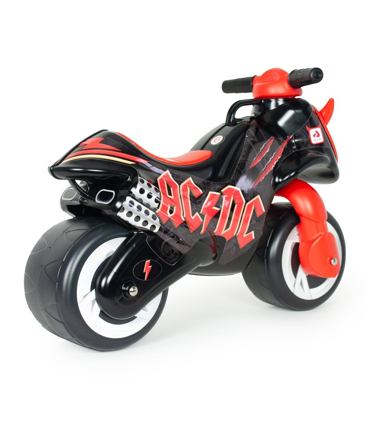  Moto porteur Neox AC/DC Color Noir et Rouge Recommandé pour les Enfants de plus de 18 Mois avec Décoration Permanente et Roues Larges INJUSA